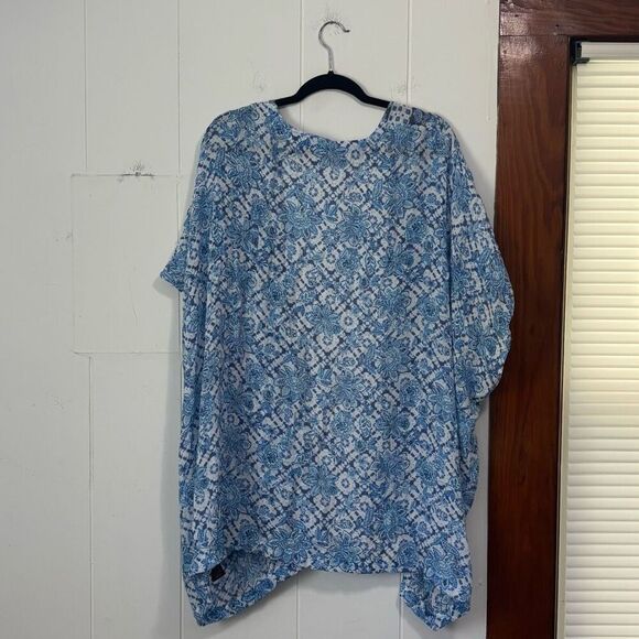 Zac & Rachel Blue Floral Open Front Lightweight Kimono Shawl 1X - Picture 4 of 4